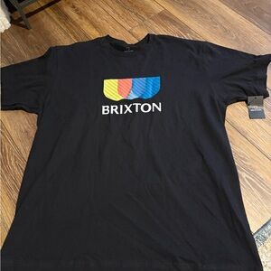 Brixton Black Tee with Yellow Orange and Blue Crest